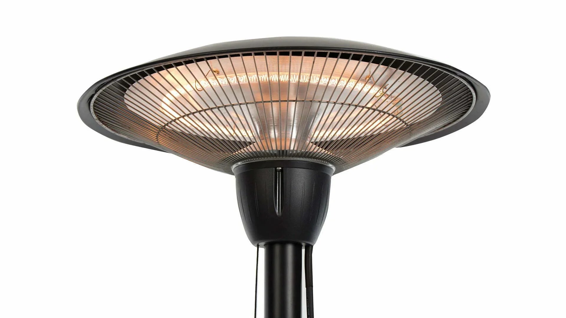 de kap van de Sunred Barcelona Bright zwarte staande heater met 1500 Watt