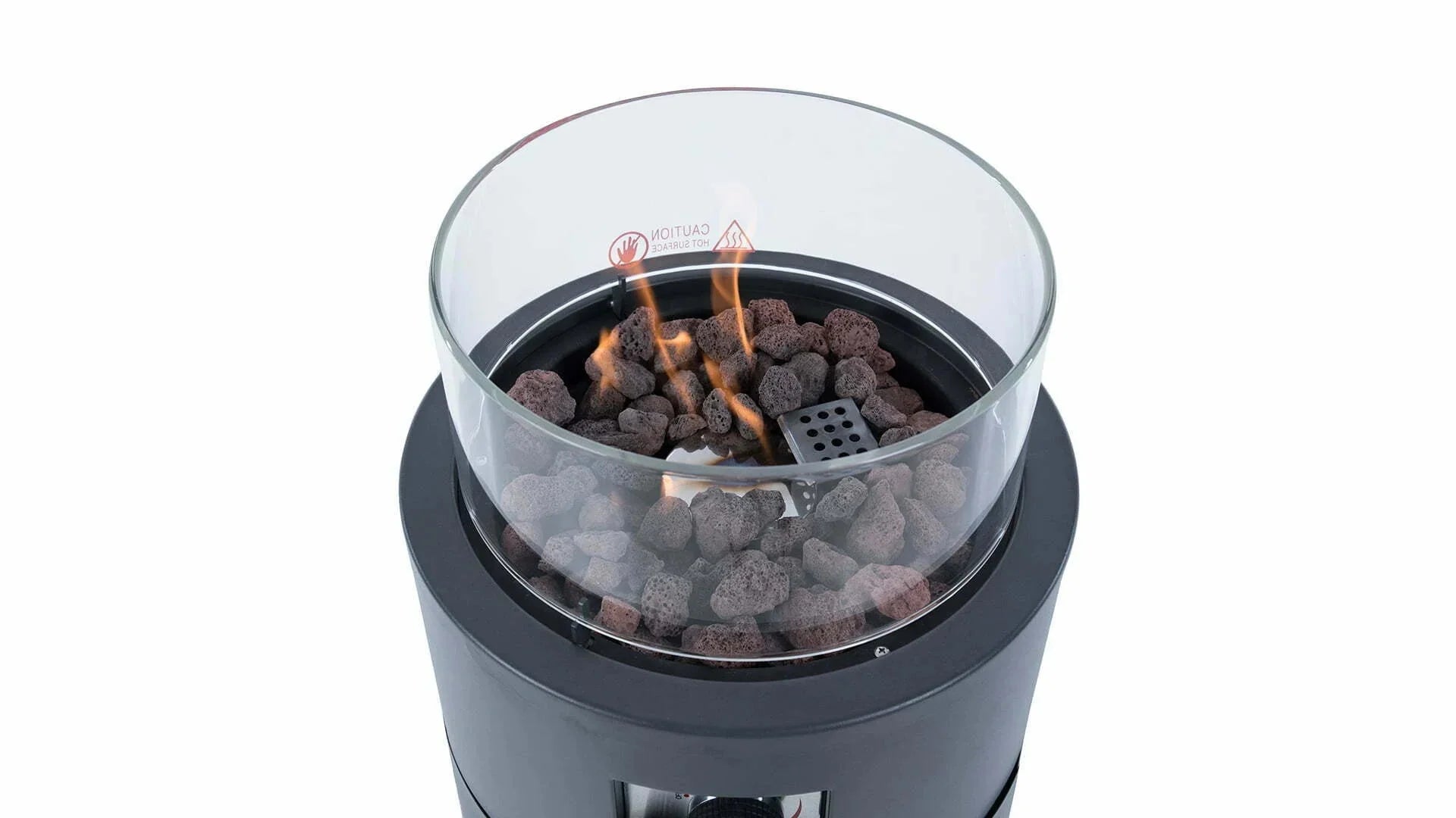 de warmte van de Sunred Bogo Flame grijze gas terrasverwarmer met 10500 Watt met mooie vlammen