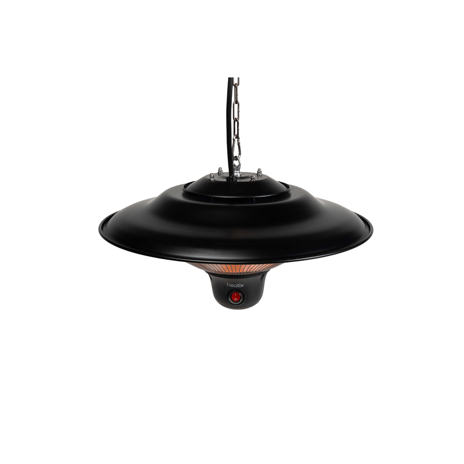 kap van de Zwarte hangende Heatix terrasverwarmer of heater met 1500 Watt 