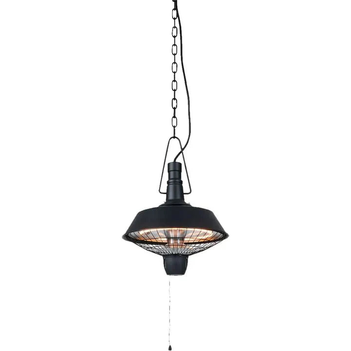 Zwarte hangende Sunred Indus terrasverwarmer met 2100 Watt met halogeen technologie