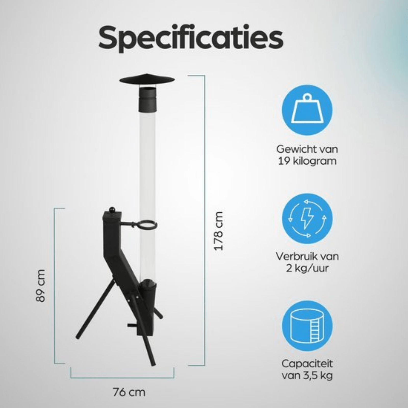 Pure Power Pellet Terrassenheizer – 175 cm – Rauchfreie Flamme (1,2 m)