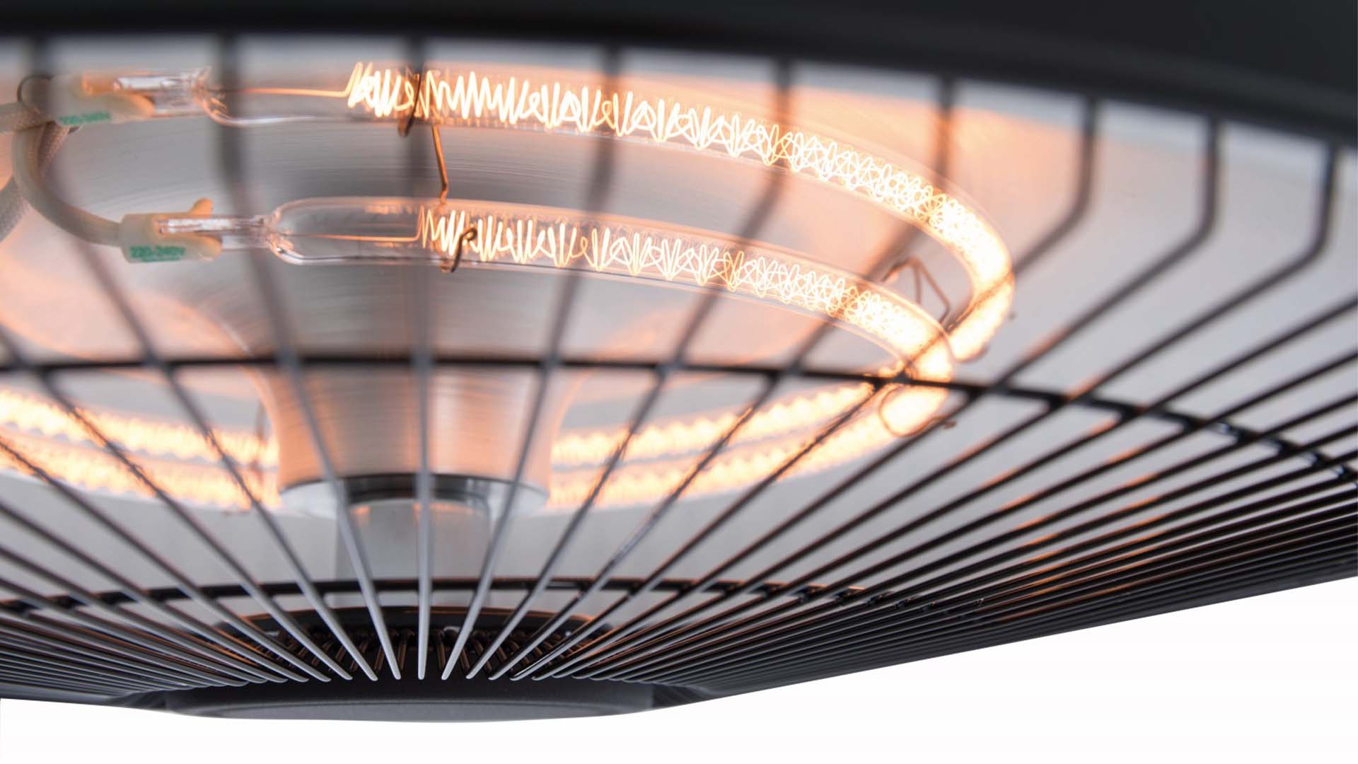 kap van de Sunred Retro Bright hangende zwarte heater met 2100 Watt