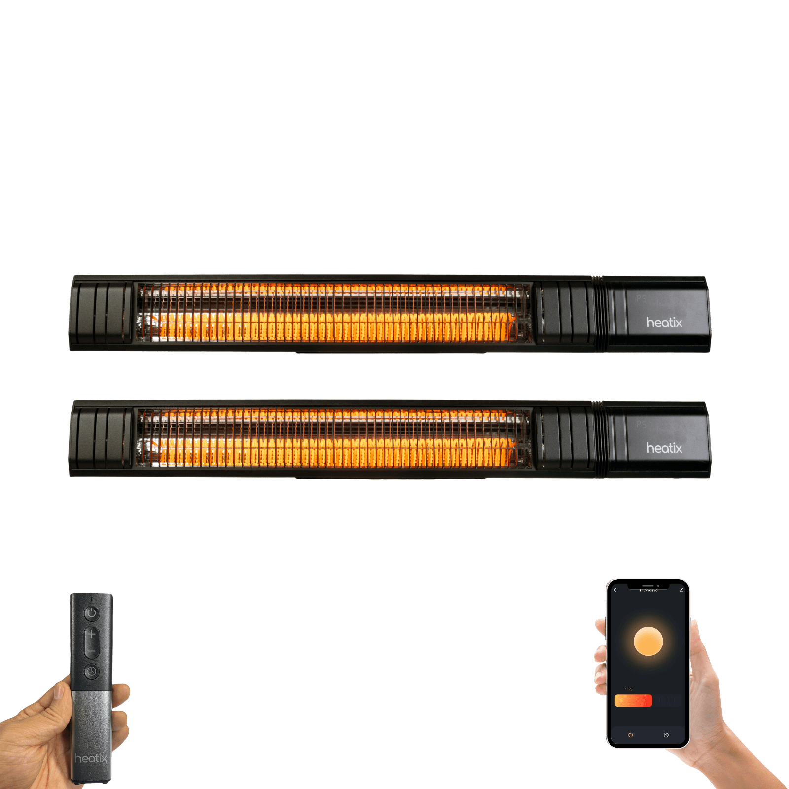2 keer Zwarte slimme wandmodel Heatix heater of terrasverwarmer met 2500 Watt met afstandsbediening