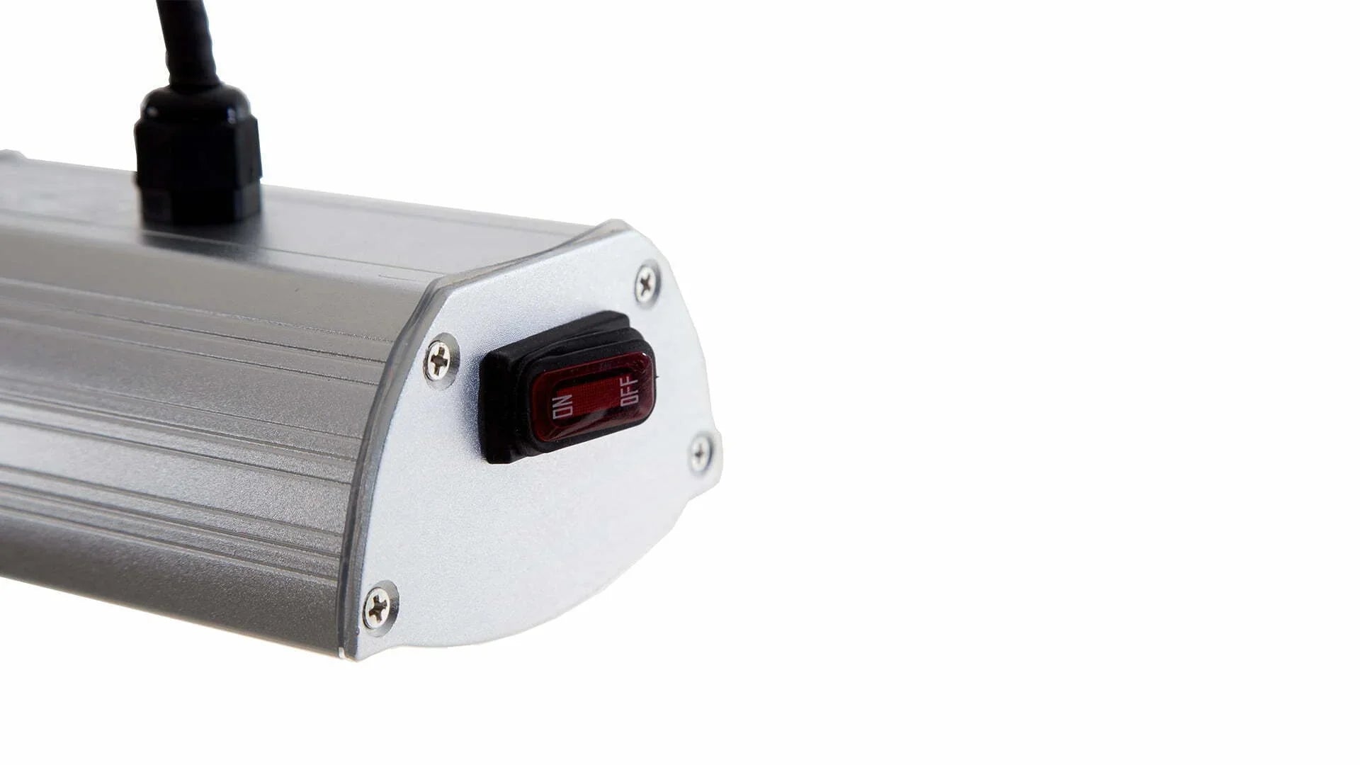 aan/uit knop van de Sunred Ultra zilveren hangend/wand terrasverwarmer 